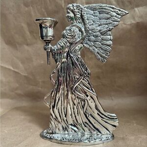 Vintage Elegance Silver Plated Angel Tapered Candle Holder. 8” by 5”
